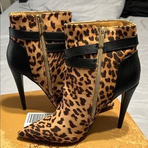 Leopard Print Ankle Boots with Black Accents